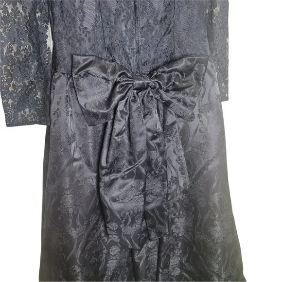 Scott McClintock Vintage Black Lace Floral Design Long Sleeve Dress with Bow 14 - Picture 6 of 9